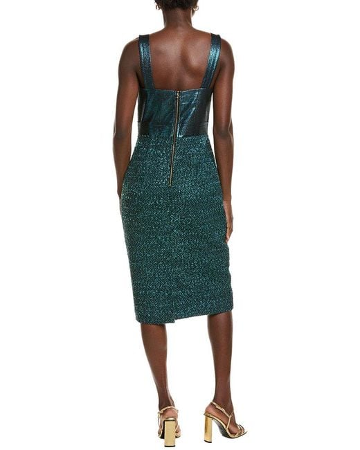 St. John Textured Wool-Blend Midi Dress in Green | Lyst