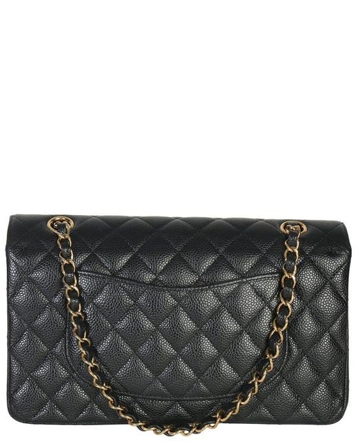 Chanel Black Leather Quilted Caviar Medium Classic Double Flap Bag (Authentic Pre-Loved)