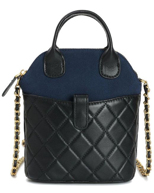 Tiffany & Fred Paris Blue Mini Quilted Suede & Leather Tote