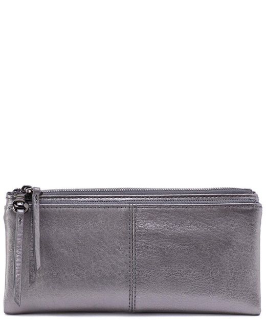 Hobo International Gray Keen Large Zip Top Leather Wallet