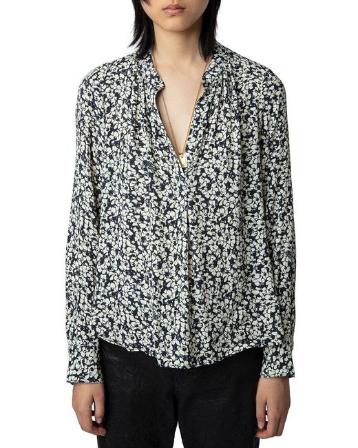 Zadig & Voltaire Gray Tink Crepe Bico Flowers Shirt