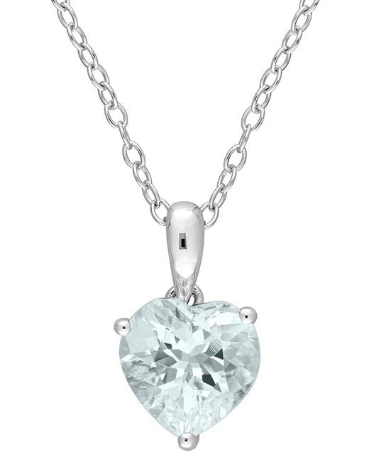 Rina Limor Metallic Silver 1.50 Ct. Tw. Aquamarine Heart Pendant Necklace