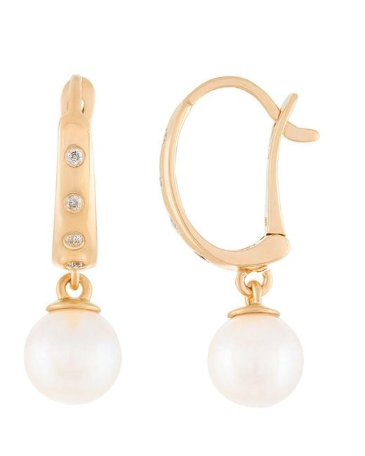 Masako Pearls White Splendid Pearls 14k Diamond & 7-7.5mm Akoya Pearl Earrings