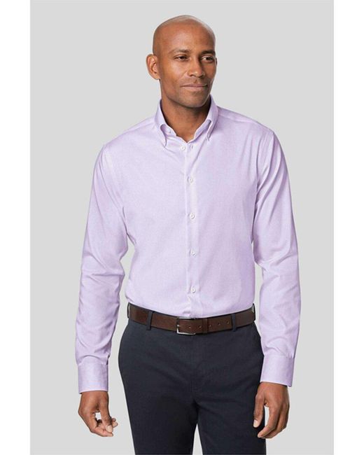 Charles Tyrwhitt Purple Non-iron Button Down Check Slim Fit Shirt for men