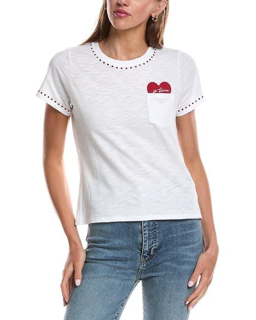 Cinq À Sept White Heart Pocket Shrunken T-Shirt