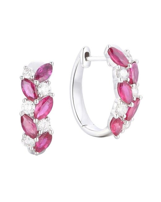Gregg Ruth Pink 14K 2.17 Ct. Tw. Diamond & Ruby Huggie Earring