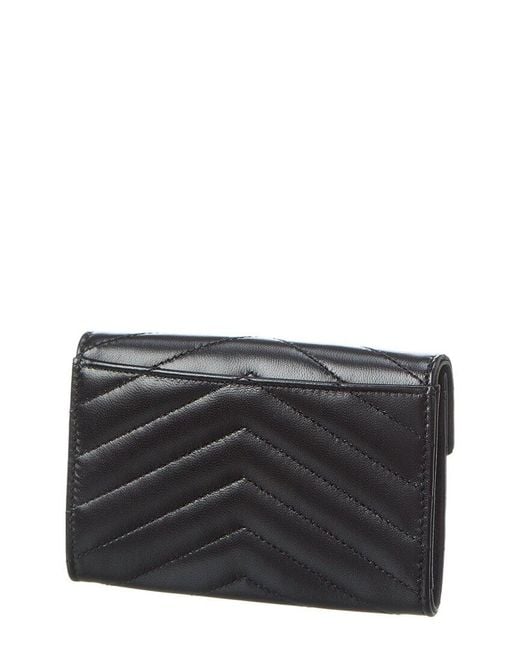 Saint Laurent Black Small Matelasse Leather Envelope Wallet
