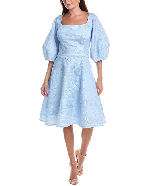 Rene Ruiz Blue A-Line Textured Midi Dress