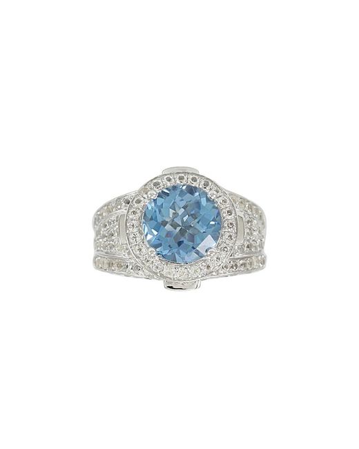 Suzy Levian Blue Silver 7.25 Ct. Tw. Diamond & Topaz Ring