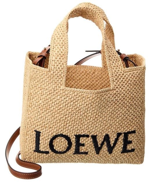 Loewe Metallic Font Small Raffia Tote