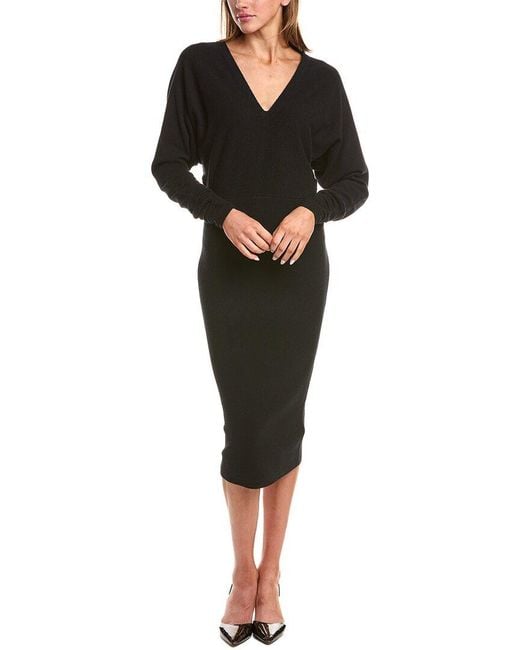 Reiss Black Jenna Wool & Cashmere-Blend Ruched Sleeve Knitted Bodycon Dress