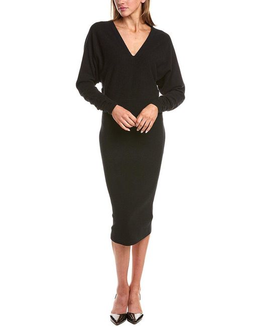reiss jenna ruched sleeve knit bodycon dress Reiss Wool Blend Ruched Sleeve Midi Dress in Black