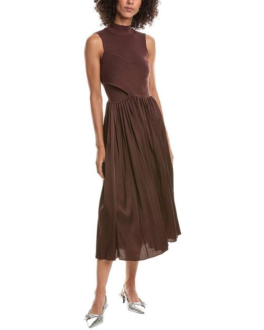 10 Crosby Derek Lam Gray Maizie Mock Neck Pleated Sweaterdress