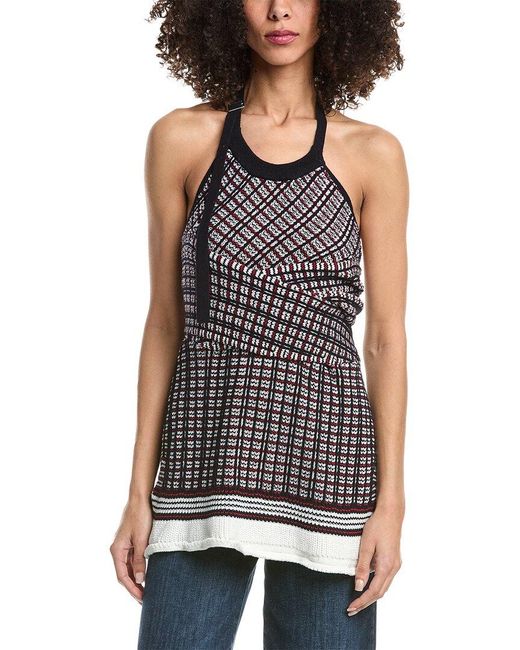 3.1 Phillip Lim Black Plaid Jacquard Back-Tie Halter Top
