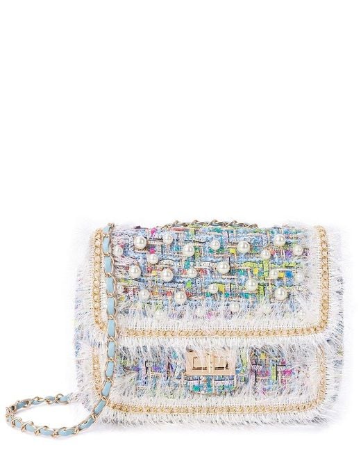 Tiffany & Fred Paris White Quilted Tweed & Pearls Messenger Bag
