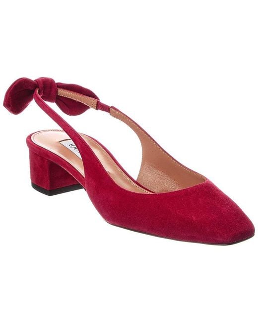 Aquazzura Red Very Bow Tie 35 Suede Slingback Pump