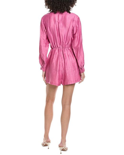 Maje Pink Linen-Blend V-Neck Romper