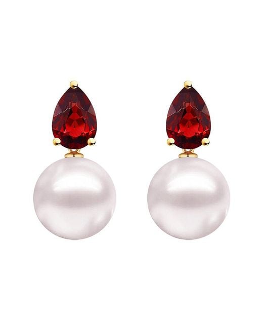 Kai Fine Jewelry Red 14K 0.80 Ct. Tw. Garnet & 8-8.5Mm Pearl Drop Earrings