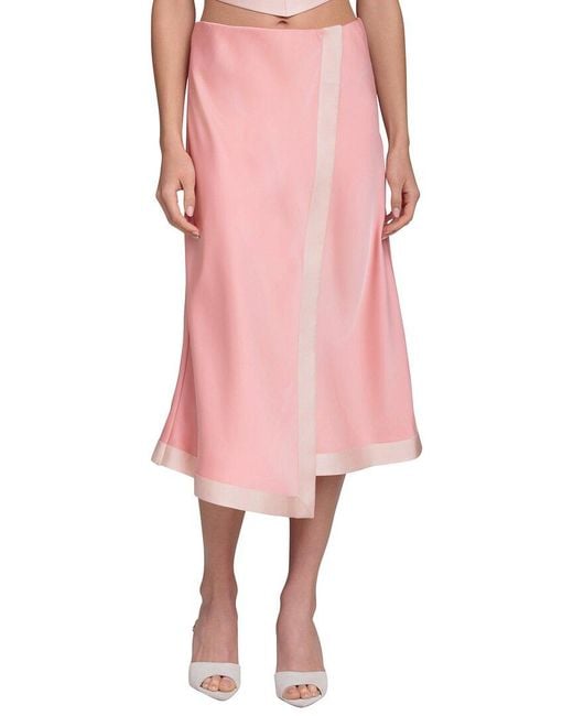 Avec Les Filles Pink Asymmetrical Faux Wrap Midi Skirt