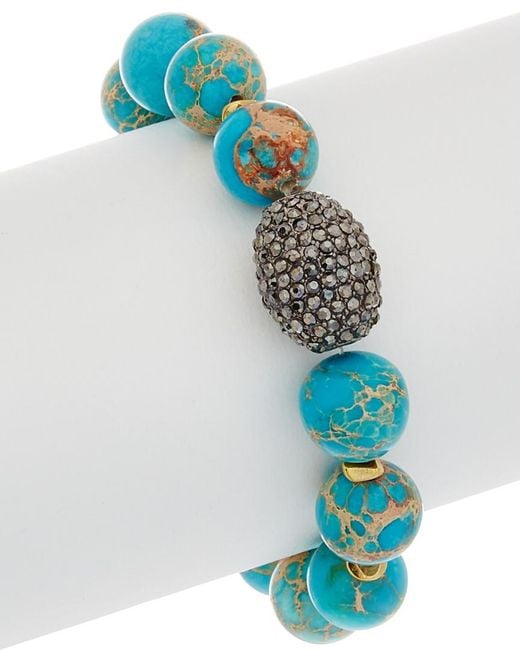 Rachel Reinhardt Jewelry Blue Turquoise & Crystal Stretch Bracelet