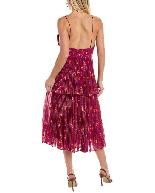 AMUR Red Catarina Pleated Midi Dress