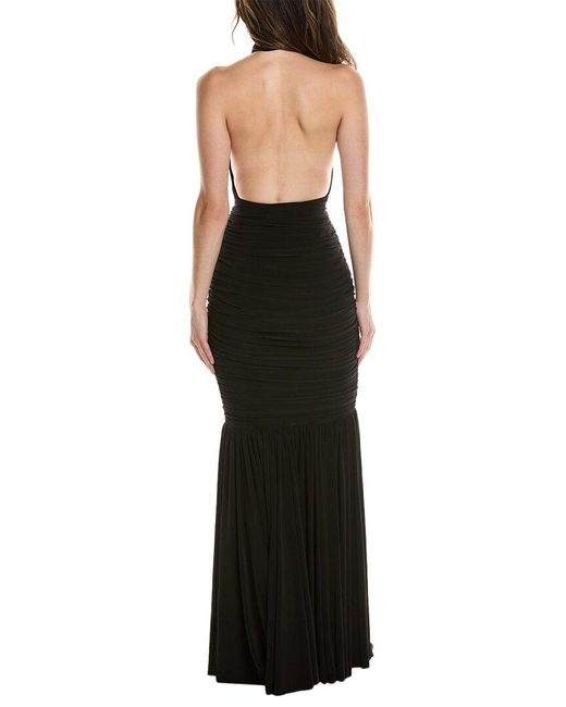 Norma Kamali Black Cross Halter Fishtail Gown