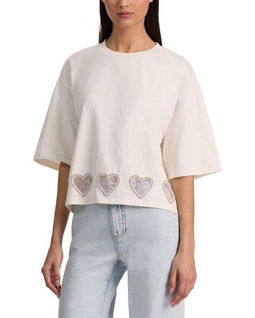 Alice + Olivia White Evan Oversized Crop Tee