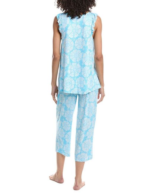 Ellen Tracy Blue 2Pc Top & Cropped Pant Pajama Set
