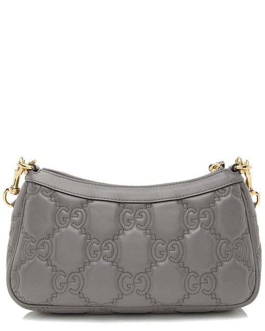 Gucci Gray Grey Matelasse Leather Jumbo GG Chain Small Crossbody (authentic Pre- Loved)