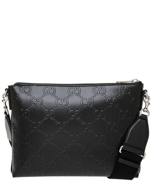 Gucci Black GG Embossed Medium Canvas & Leather Messenger Bag