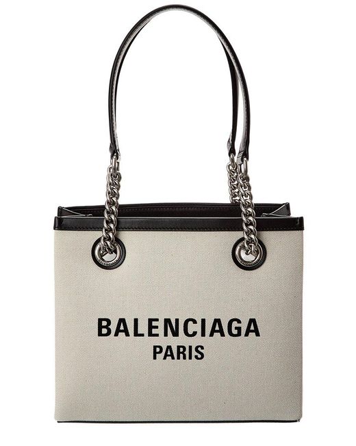 Balenciaga Duty Free Canvas & Leather Tote in White | Lyst