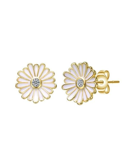 Rachel Glauber Metallic 14k Plated Cz Flower Earrings
