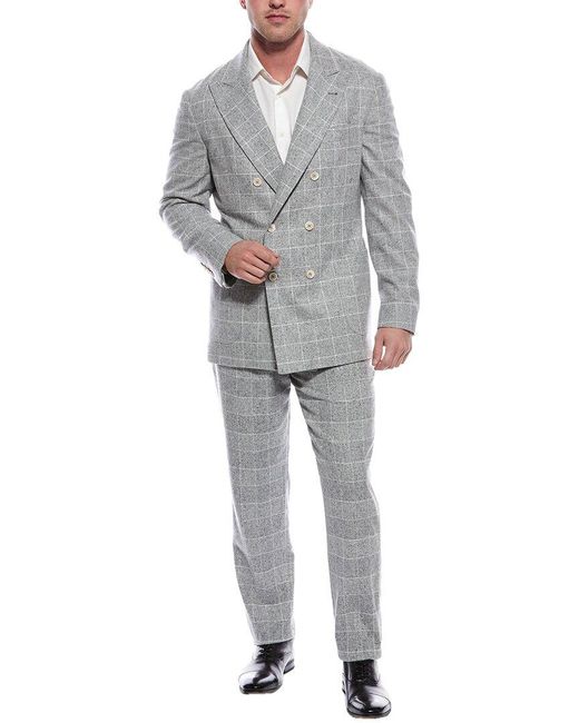 Brunello Cucinelli Gray 2pc Silk, Wool & Cashmere-blend Suit With Pleated Pant for men