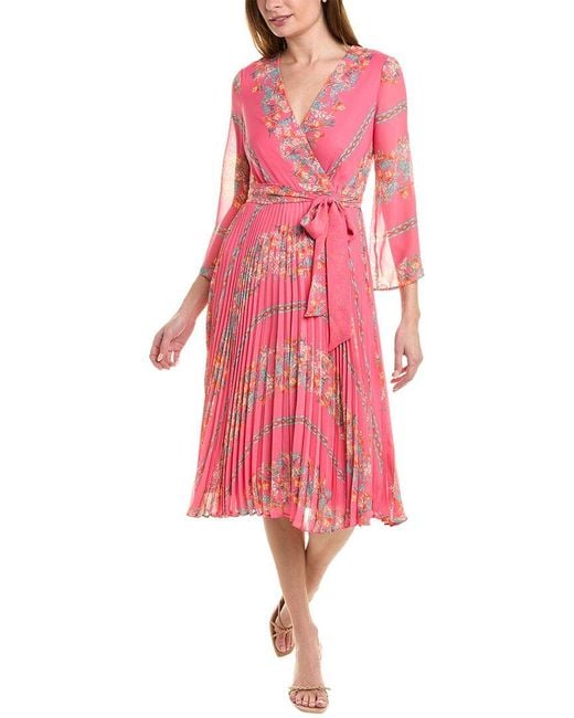 Maison Tara Pink Printed Chiffon Maxi Dress