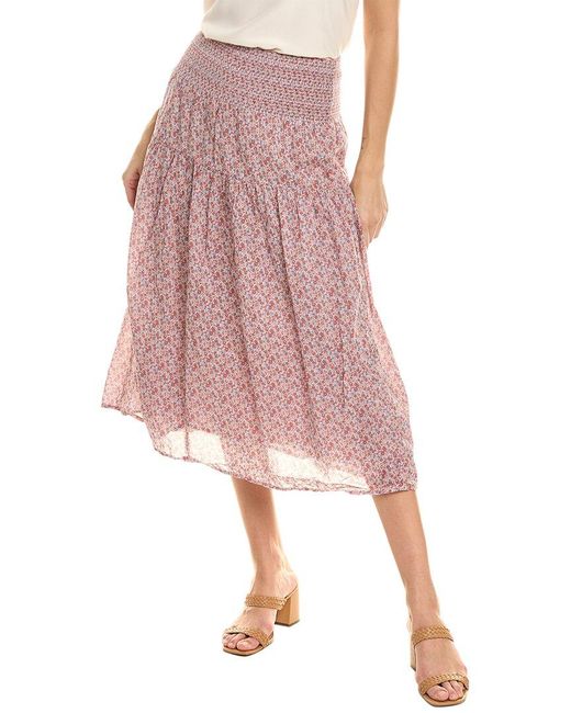 Nation Ltd Pink Yumi Smocked Tiered Midi Skirt