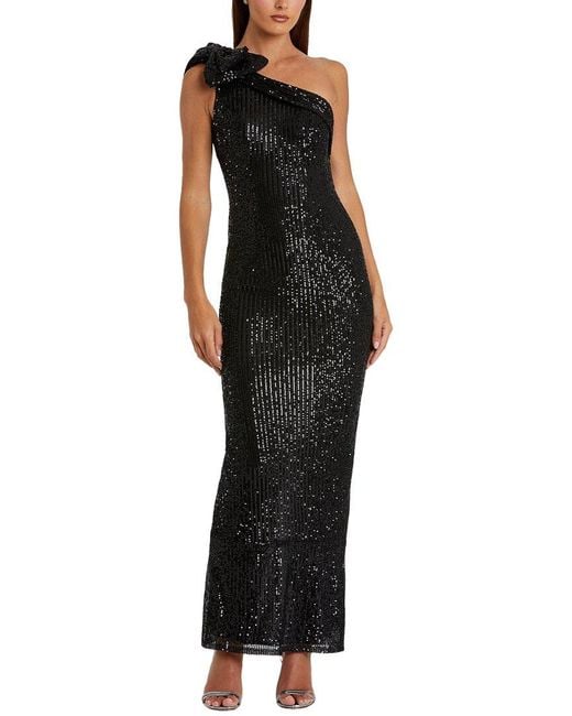 Mac Duggal Black Sequined Bow One Shoulder Column Gown