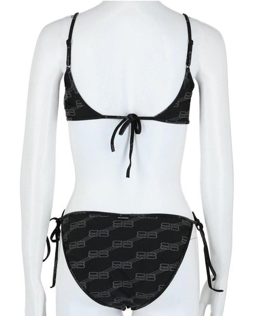 Balenciaga Black 2Pc Logo Silk Bikini Set
