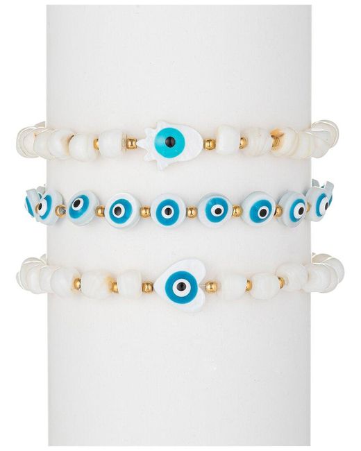 Eye Candy LA Blue Shell Pearl Santorini 3pc Eye Bracelet Set