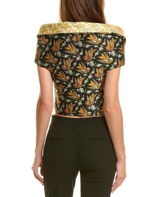 Etro Green Jacquard Off-The-Shoulder Jacket