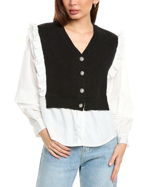 Gracia Black Spliced Twofer Sweater