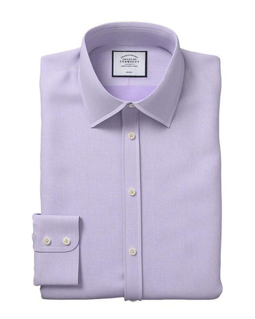 Charles Tyrwhitt Purple Non-iron Micro Diamond Slim Fit Shirt for men