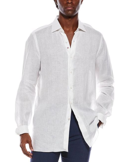 Isaia White Linen Shirt for men