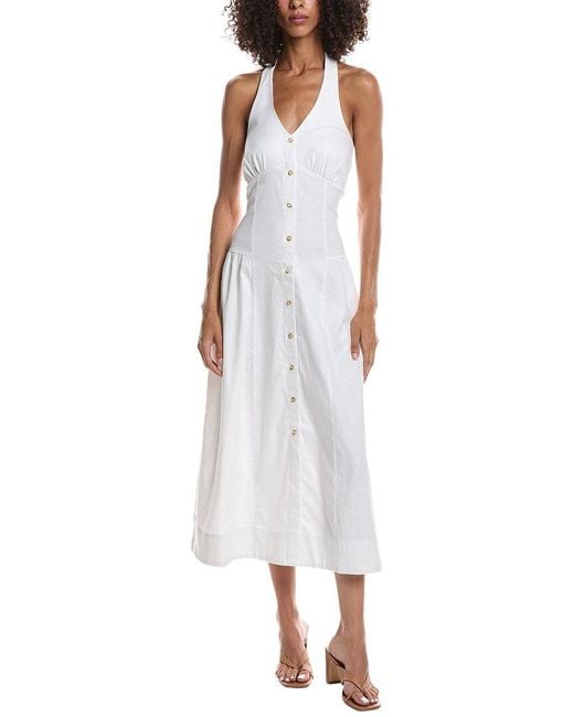 Bernardo White Linen-Blend Halter Midi Dress