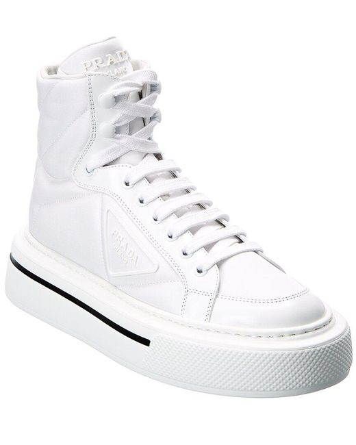 Prada White Macro Nylon & Leather High-top Sneaker