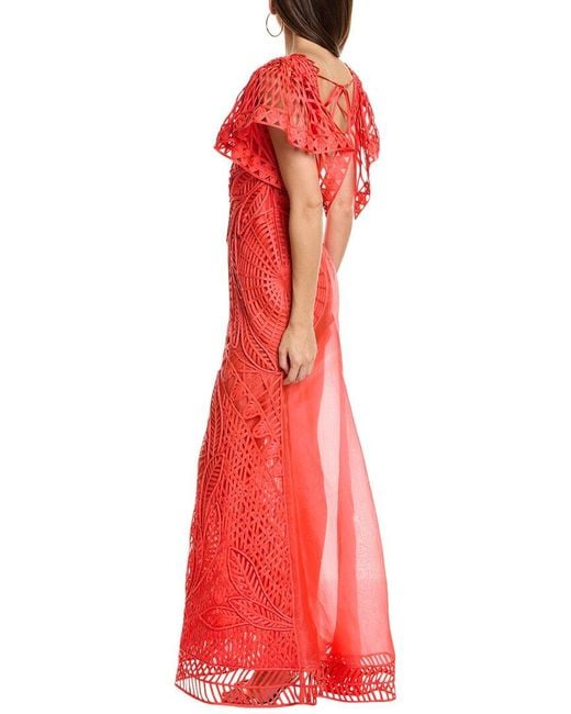 Alberta Ferretti Red Lace Silk Gown