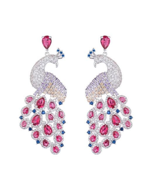 Eye Candy LA White Luxe Collection Pink Peacock Cubic Zirconia Crystal Drop Earrings