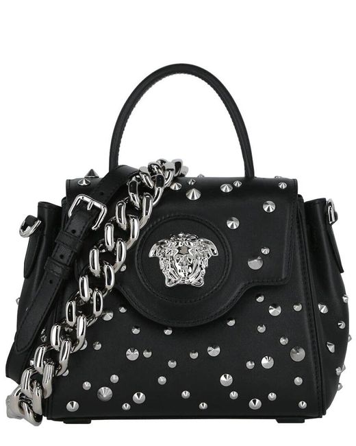 Versace Black Studded La Medusa Leather Shoulder Bag
