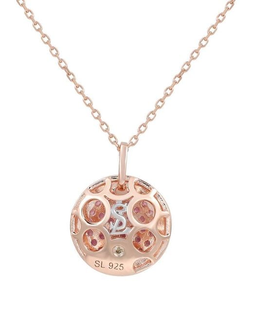 Suzy Levian Pink Silver 0.02 Ct. Tw. Diamond & Sapphire Pendant Necklace