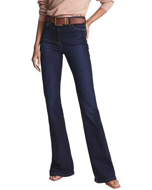 Reiss Blue Beau High Rise Flared Jeans