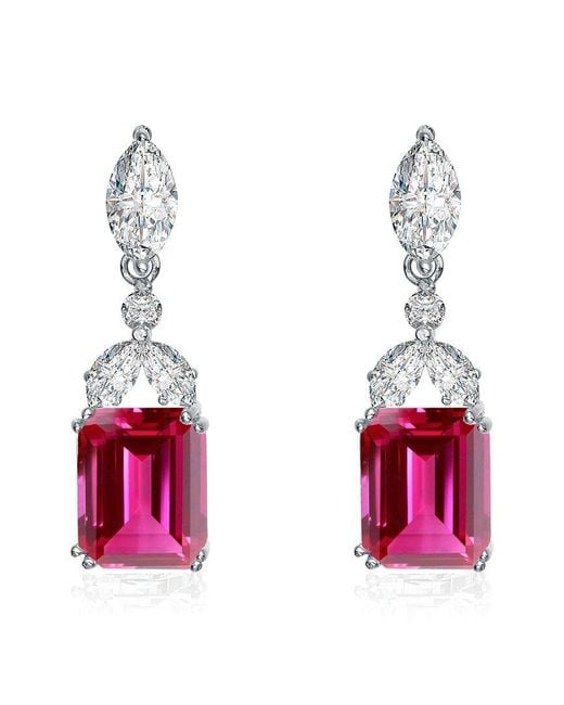 Genevive Jewelry Pink Silver Drop Earrings
